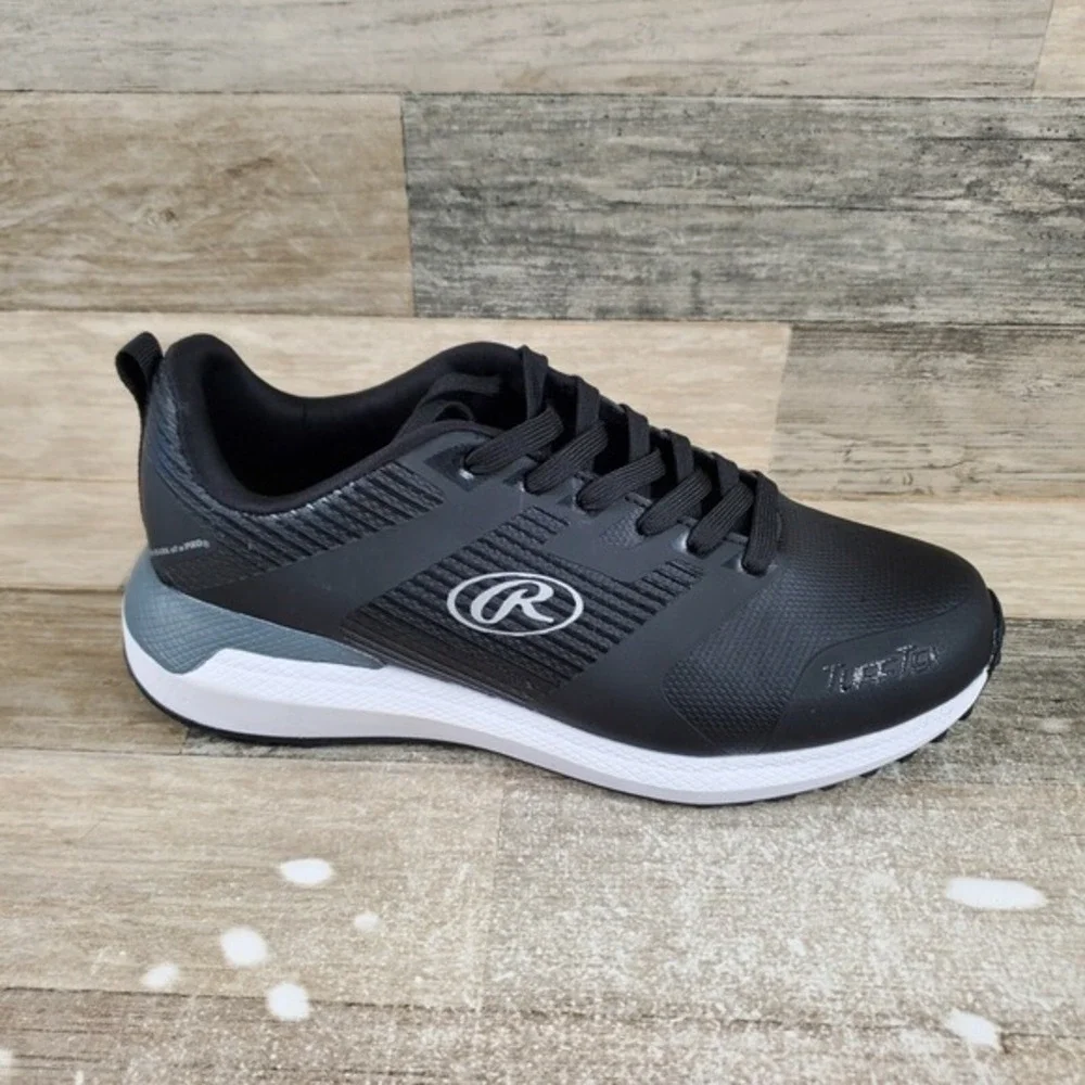 Rawlings League Turf Shoes Sz 8 D‎ Black White Leather Lace-Up Baseball Cleats